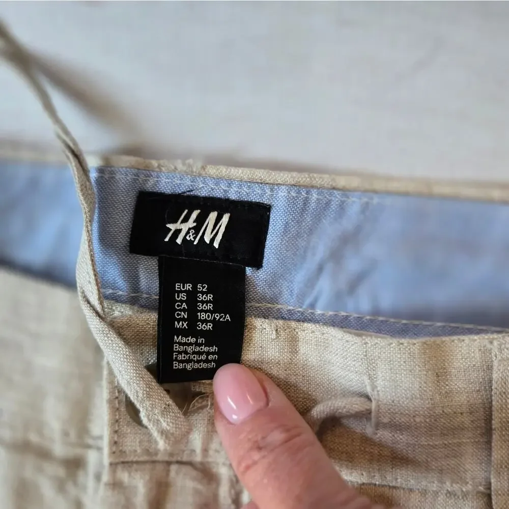H&M Men's Beige Linen Pants sz 36R